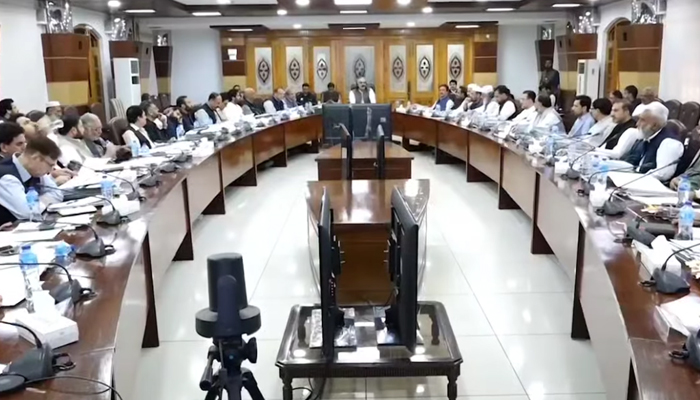 Chief Minister KP Ali Amin Gandapur with the cabinet meeting seen in this image September 18, 2024. — Screengrab/Facebook/@AliAminKhanGandapurPti