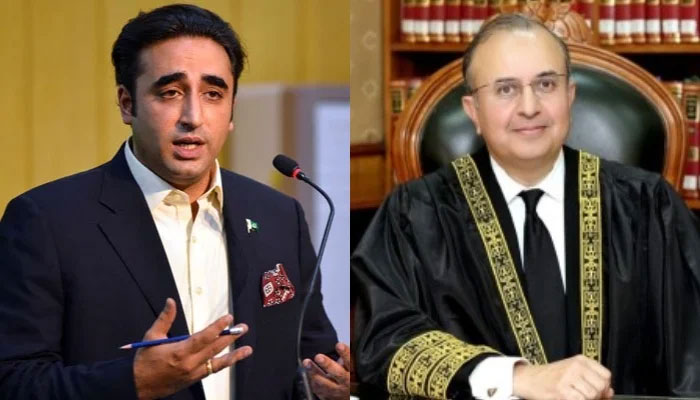 PPP Chairman Bilawal Bhutto Zardari (left) and SC Justice Mansoor Ali Shah. — AFP/SC website/File