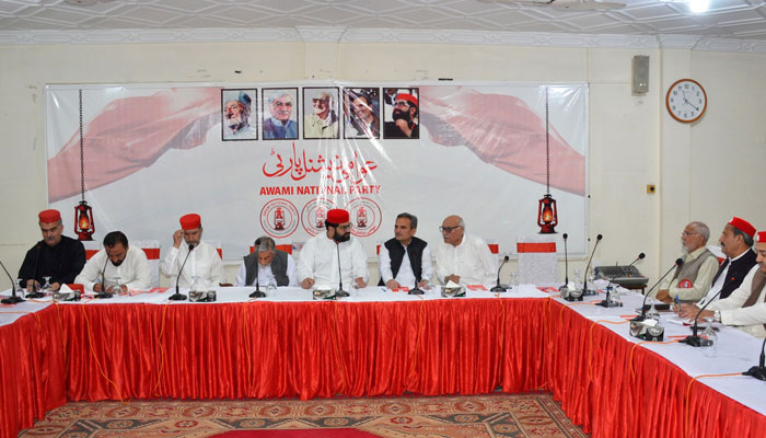 President Senator Aimal Wali Khan chairs a meeting of ANP at the Bacha Khan Markaz in Peshawar on September 18, 2024. — Facebook/Aimal Wali Khan