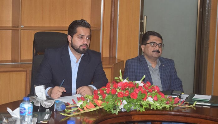 Parliamentary Secretary for Housing and Urban Development Punjab Barrister Sultan Bajwa (left) in a meeting during his visit to the PHATA Office on September 19, 2024. — Facebook/Punjab Housing And Town Planning Agency