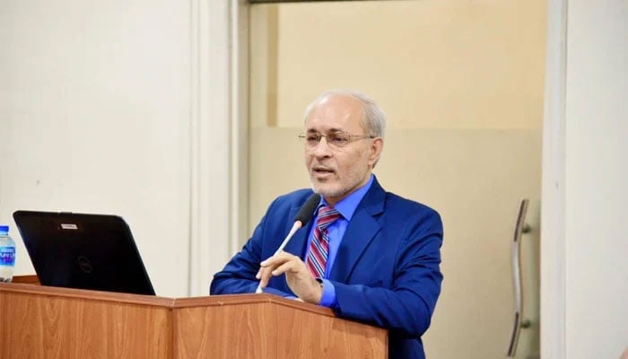 Punjab University Vice Chancellor Prof Dr Khalid Mahmood speaks during an event on November 7, 2023. — Facebook/University of the Punjab