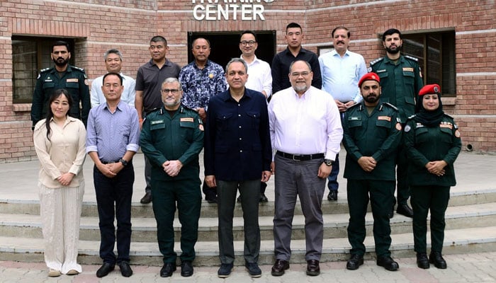 Founder of Emergency Services in Pakistan Dr Rizwan Naseer (centre) poses for a photo with the ADPC and NSRS Bhutan Delegation at Emergency Services Headquarters on September 19, 2024. — Facebook/Punjab Emergency Service Department