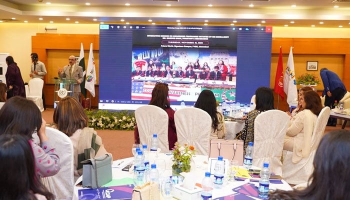 Former President of Azad Jammu & Kashmir and former Ambassador of Pakistan to the United States Ambassador Masood Khan as  the chief guest delivers a lecture during a two-day Annual Principal’s Conference at the Islamabad Club on September 18, 2024. — Facebook/Millennium Institute of Professional Development - MIPD