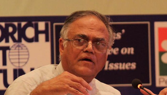 Javed Jabbar, author and former senator and federal minister speaks at an event. — X/@javedjabbar45/File