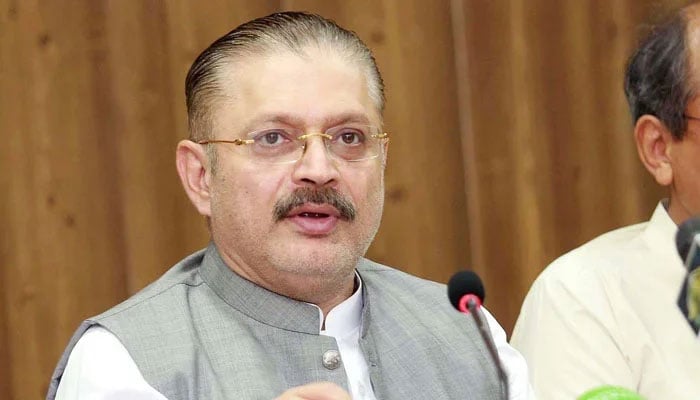 Sindh Senior Minister Sharjeel Inam Memon speaks to the media in this undated image. — PPI/File