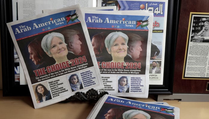 The front cover of the Arab American News with the lead story of ‘the electoral voice of Arabs and Muslims in Michigan’ is seen in the newspapers office in Dearborn, Michigan US, September 18, 2024. — Reuters