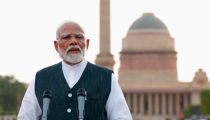 Indias Prime Minister Narendra Modi addresses the media after his meeting with President Droupadi Murmu, to stake claim to form the new government at the Presidential Palace in New Delhi, India, June 7, 2024. — Reuters