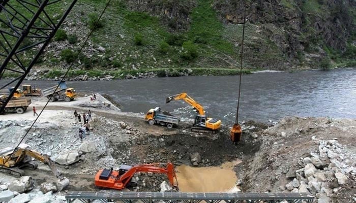 A representational image showing excavators being used at the dam site of Kishanganga power project in Gurez, Srinagar in IIOJ&K on June 21, 2012. — Reuters/File