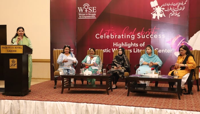 Women in Struggle for Empowerment  of Executive Director Bushra Khaliq (left) speaks about expressing hers views regarding Unpaid care work impacts women empowerment seen in this image released on September 19, 2024. — Facebook/@wise.npo