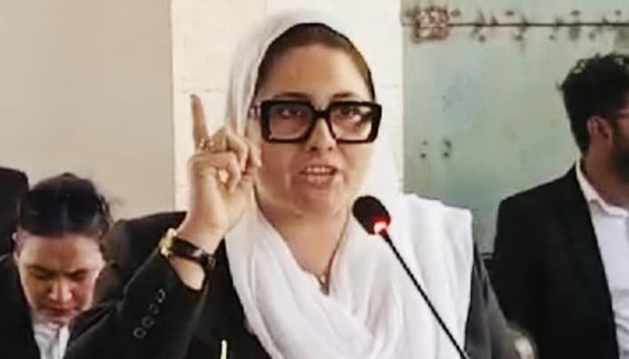 Advocate Hussan Bano speaks in a event seen in this image released on July 20 2024. — Facebook/@hussan.bano.52