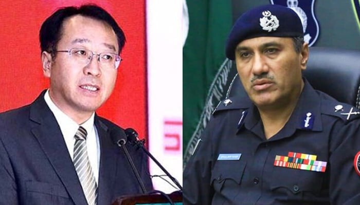 Chinese Consul General in Karachi Yang Yundong and IGP Sindh Ghulam Nabi Memon seen in this image. — APP/File