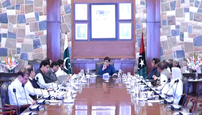 Sindh Chief Minister Syed Murad Ali Shah (centre) presides over a meeting of the School Education department at CM House seen in this image September 20, 2024. — Screengrab/Facebook/@SindhCMHouse