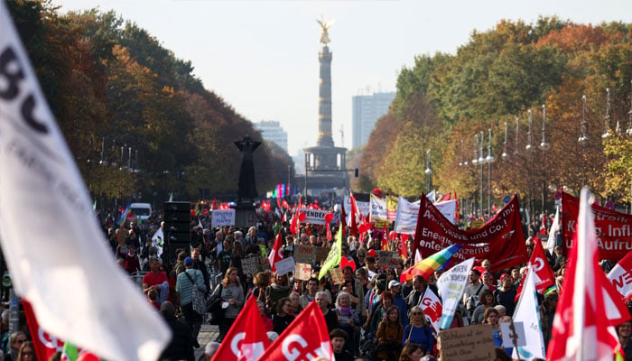 Demonstrators take part in a protest to promote energy independence from Russia, amid skyrocketing energy prices, in Berlin, Germany, October 22, 2022. — Reuters