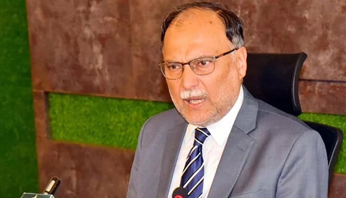 Federal Minister for Planning and Development Professor Ahsan Iqbal addresses a press conference in Islamabad on August 30, 2022. — PPI