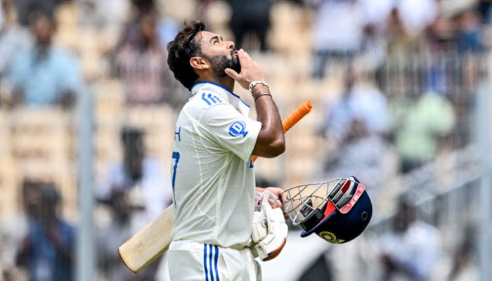 Indias Rishabh Pant gestures as he walks back to the pavilion after his dismissal during the third day of the first Test cricket match between India and Bangladesh at the M.A. Chidambaram Stadium in Chennai on September 21, 2024. — AFP