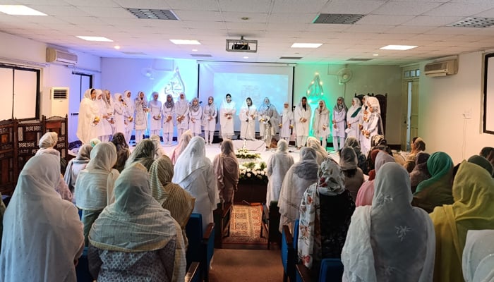 Women reciting Naat on the occasion of Eid Milad-ul-Nabi organized by IMCG(PG), F-7/4, Margala College Islamabad seen in this image released on September 21, 2024. — Facebook/@Islamabad Model College for Girls PG-Margala F-7/4, Islamabad