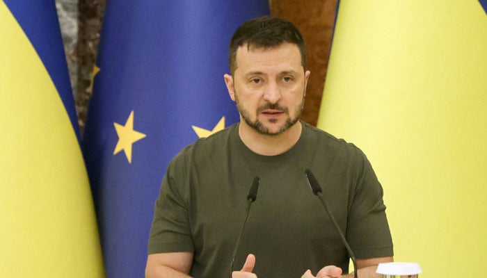 Ukrainian President Volodymyr Zelensky speaks during a joint press conference with European Commission President in Kyiv, on September 20, 2024. — AFP