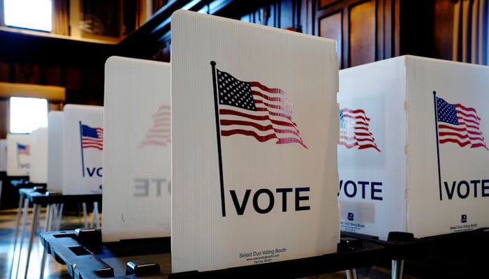 Unused privacy booths are seen at a voting site in Tripp Commons inside the Memorial Union building on the University of Wisconsin-Madison campus on Election Day in Madison, Dane County, Wisconsin, U.S. November 3, 2020. — Reuters