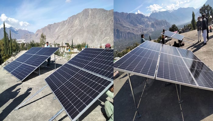 According to the orders of Federal Minister of Education, the solar panels in the pictures are being installed in a school of Islamabad Rural Area and some peoples are standing around there seen in this image. — State media/File