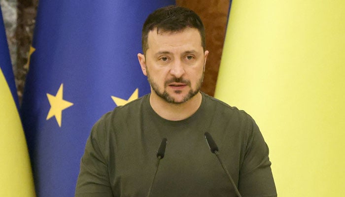 Ukrainian President Volodymyr Zelensky speaks during a joint press conference with European Commission President in Kyiv, on September 20, 2024. — AFP