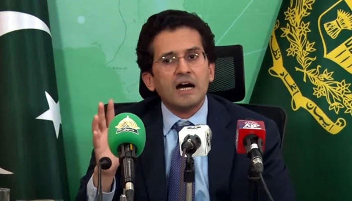 Minister of State for Finance Ali Pervaiz Malik speaks during a press conference. — State Media/File