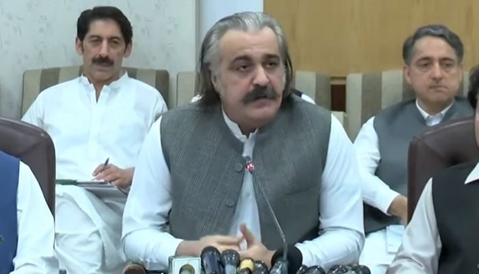 KP Chief Minister Ali Amin Gandapur speaks to the media persons during a press conference on September 19, 2024. — Screengrab via Facebook/Ali Amin Khan Gandapur