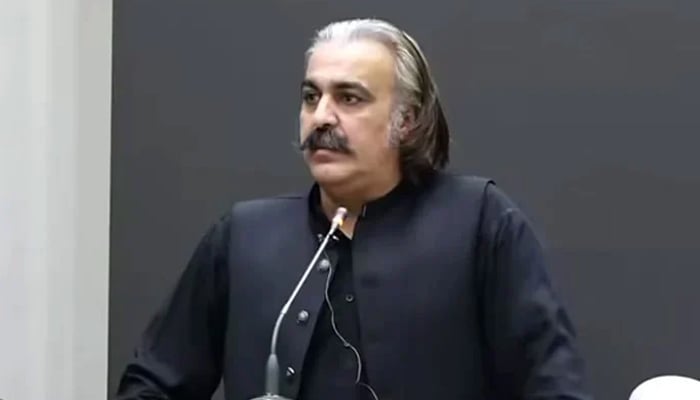 Khyber Pakhtunkhwa Chief Minister Ali Amin Gandapur addresses an event on September 5, 2024. — Facebook/@AliAminKhanGandapurPTI