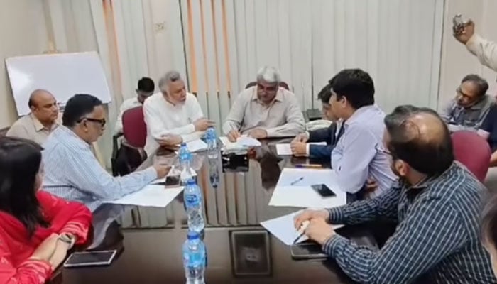 Health Minister Khawaja Salman Rafique (centre) chairs a meeting at the Punjab Institute of Cardiology (PIC) on September 23, 2024. — Screengrab via Facebook/Khawaja Salman Rafique