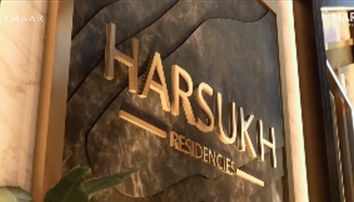 Harsukh Residencies seen the name of builder seen in this image. — X/@Harsukh Residency/File