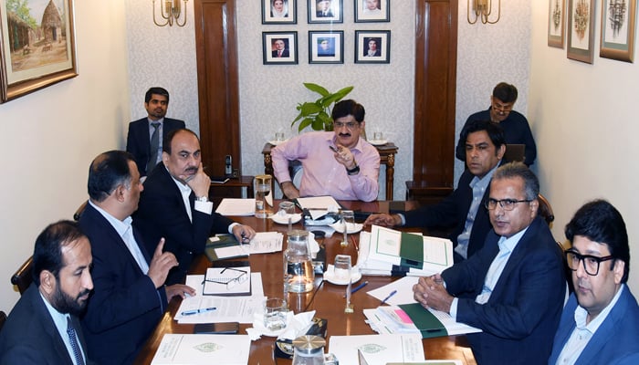 Sindh Chief Minister Syed Murad Ali Shah presides over the Information Technology department meeting at CM House seen in this image on September 17, 2024. — Facebook/@SindhCMHouse