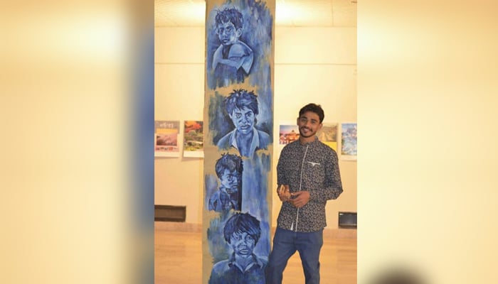 District Ghotki Sindh namely Safdar Ali Soomro Seffy Soomro whose make brilliant paintings were displayed his artwork at an exhibition held at Frere Hall Karachi seen in this image. — Facebook/@Adv Hussain Ahmed Gadani/File