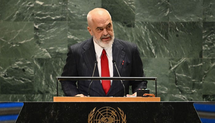 Prime Minister of Albania Edi Rama speaks during Summit of the Future on the sidelines of the UN General Assembly at the United Nations Headquarters in New York, on September 22, 2024. — AFP