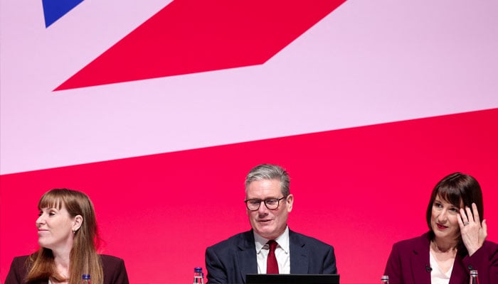 British Deputy Prime Minister Angela Rayner, Prime Minister Keir Starmer and Britains Chancellor of the Exchequer Rachel Reeves attend the Britains Labour Partys annual conference in Liverpool, Britain, September 23, 2024. — Reuters