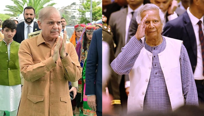 Prime Minister Shehbaz Sharif (left) and Bangladeshs interim governments Chief Adviser Dr Muhammad Yunus. — Reuters/File