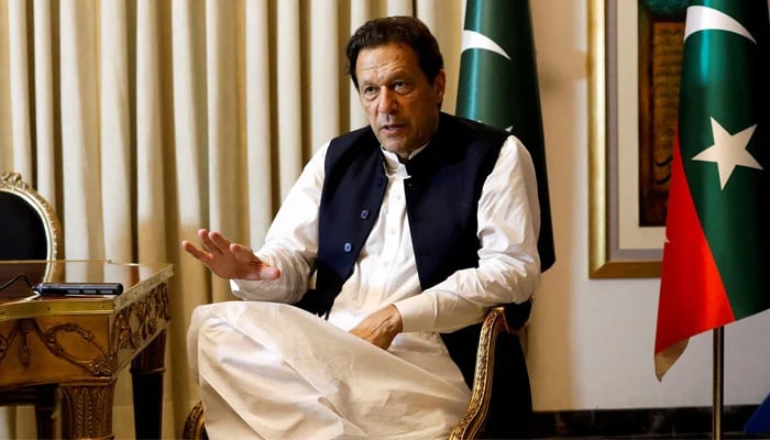 Former prime minister Imran Khan speaks with Reuters during an interview, in Lahore, March 17, 2023.— Reuters