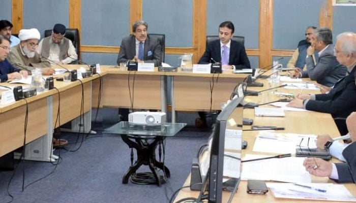 Chairman Senate Standing Committee on Housing and Works Senator Nasir Mehmood presides over the meeting at the Parliament House on September 24, 2024. — Senate of Pakistan