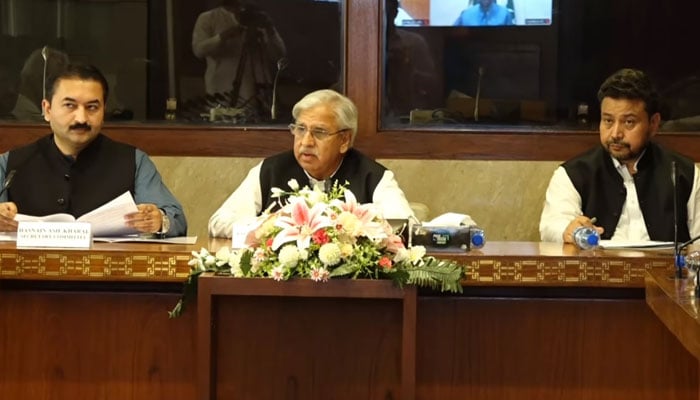 Chairman  NA standing committee on Railways Rai Hassan Nawaz Khan presides over a meeting at Parliament House Islamabad on September 24, 2024. — NATIONAL ASSEMBLY OF PAKISTAN