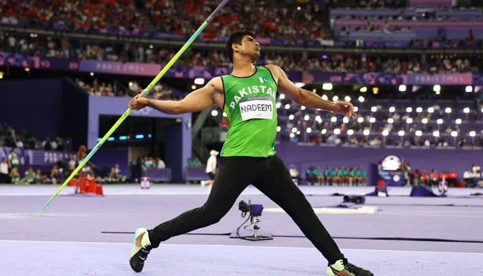 Arshad Nadeem in action during Mens Javelin Throw Final on August 8, 2024. — Reuters