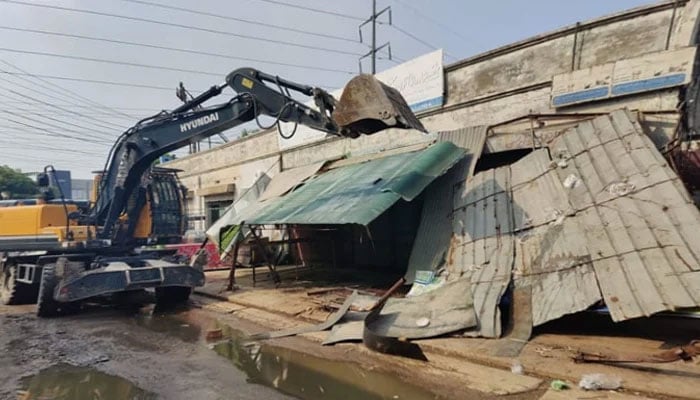 Representational image shows, Lahore Development Authority machinery removing the illegal installations in the city in this picture released on September 21, 2023. — Facebook/Lahore Development Authority