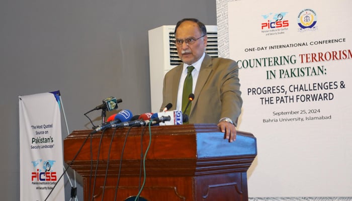 Federal Minister for Planning and Development Ahsan Iqbal is expressing his views on the decline in literacy rate seen in this image released on September 25, 2024. — Facebook/@PlanComPakistan