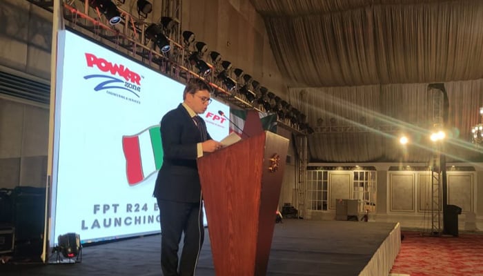 Consul general of Italy in Karachi Danilo Giurdanella reading paper in a event seen in this image released on September 24, 2024. — X/@danilogiurdanel