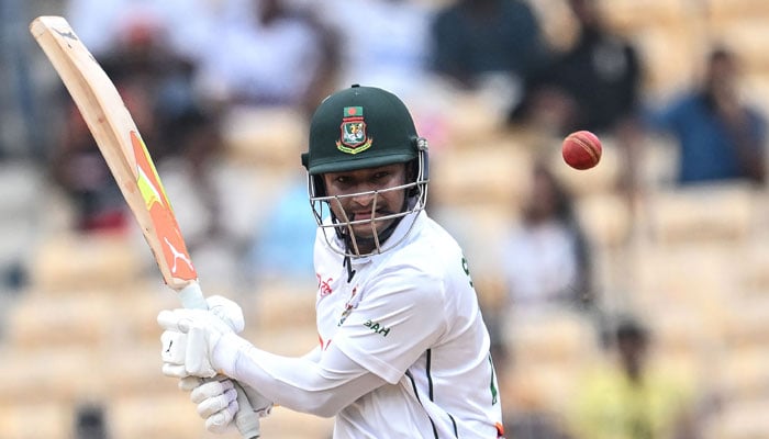 Bangladeshs Shakib Al Hasan plays a shot during the fourth day of the first Test cricket match between India and Bangladesh at the MA Chidambaram Stadium in Chennai on September 22, 2024. — AFP