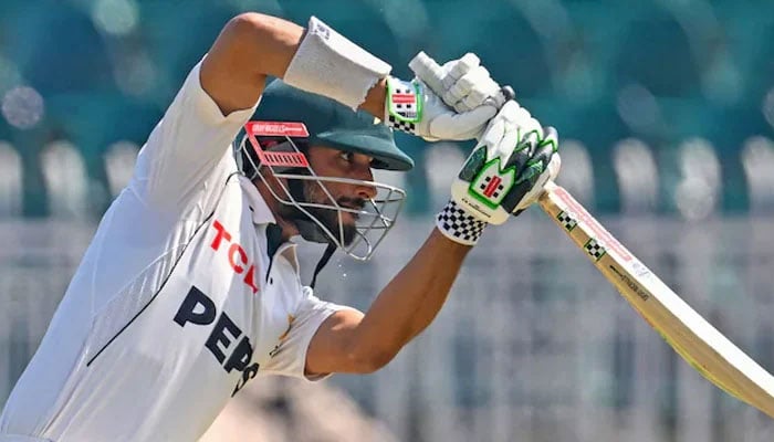 An undated image showing Pakistan Test captain Shan Masood playing a shot during a match. — AFP/File