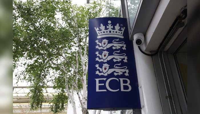 A photo of the England and Wales Cricket Board banner outside a building in Britain on June 28, 2023. — Reuters