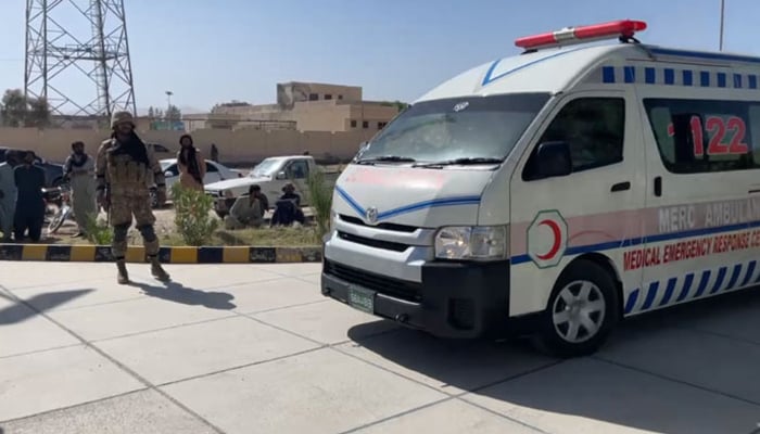 The picture shows ambulance taking injured people to Quetta hospital. — Reporter/File