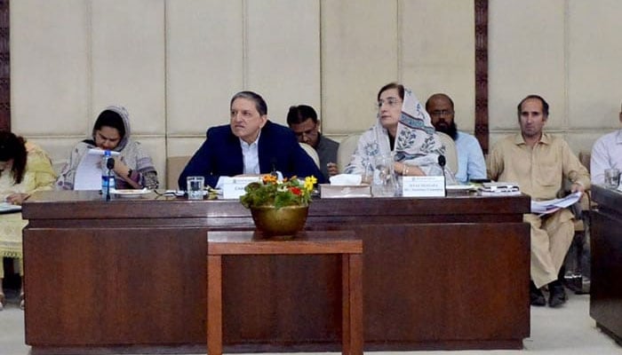 Chairman Senate Standing Committee on Finance and Revenue Senator Saleem Mandviwalla presides over a meeting at the Parliament House on September 25, 2024. — Senate of Pakistan