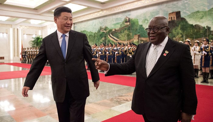 Chinas President Xi Jinping and Ghana President Nana Akufo-Addo review the Chinese Peoples Liberation Army honour guard during the welcome ceremony at the Great Hall of the People in Beijing, China September 1, 2018. — Reuters