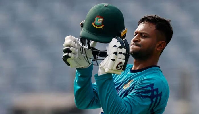 Bangladeshs Shakib Al Hasan during practice session at Maharashtra Cricket Association Stadium, Pune, India on October 17, 2023. — Reuters