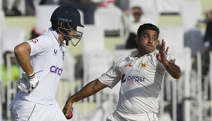 Leg-spinner Zahid Mahmood bowling against England. — AFP/file