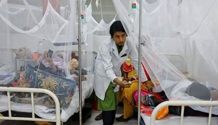 A nurse provides treatment to a dengue-infected patient at the hospital. — Reuters/File